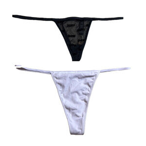 SKIMS 3X G String Velour Logo Onyx Black & Cotton Lavendar 2 Pack Bundle NWT
